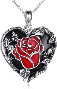 wholesale 925 Sterling Silver Heart Pendant Red Rose Flower Necklaces for Women Girls s-heart
