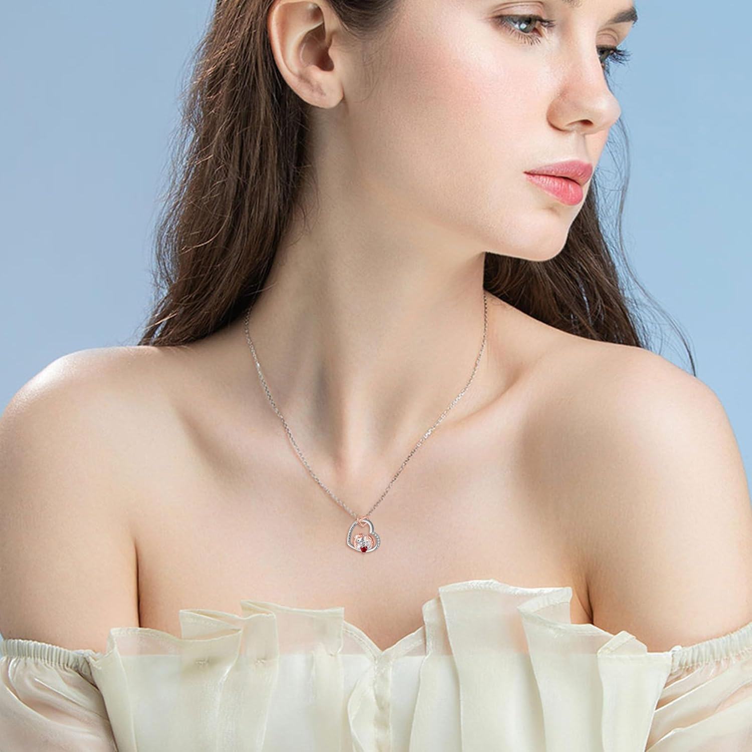 wholesale 925 Sterling Silver Heart-Shaped Animal Pendant with Red Crystal and Engraved Message - Perfect Gift for Women & Lovers-0-4