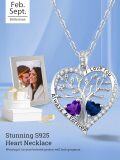wholesale S925 Sterling Silver White Gold Plated 1Ct Amethyst & 1Ct Sapphire Tree of Life Heart Pendant Necklace for Women-0-2