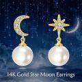 wholesale 14K Gold Moon & Star Freshwater Pearl Dangle Drop Earrings for Women Wedding-0-2