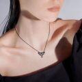 wholesale 925 Sterling Silver Bat with Red Cubic Zirconia and Black Stone Drop Pendant Necklace-0-1