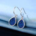 wholesale S925 Sterling Silver Blue Opal Gemstone Dangle Earrings for Women, Hypoallergenic Fishing Hoop Elegant Gift for Mother Wife Valentine Christmas-0-1