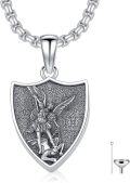 wholesale 925 Sterling Silver Shield Shaped Saint Michael Angel Pendant Ash Holder Jewelry w/Filler Kit-0-0