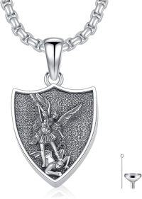 wholesale 925 Sterling Silver Shield Shaped Saint Michael Angel Pendant Ash Holder Jewelry w/Filler Kit-Shield Saint Michael Urn Necklace