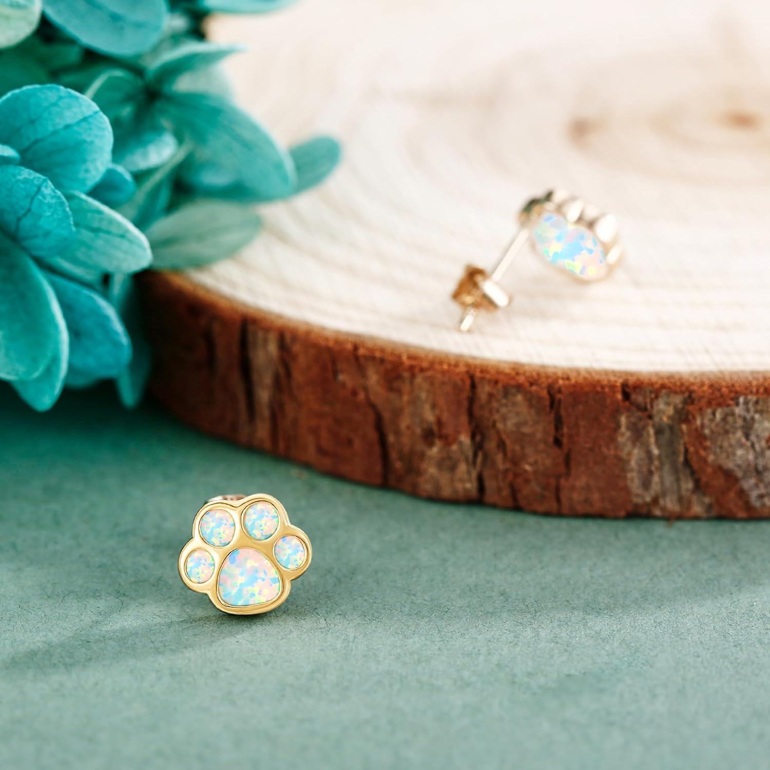 18K Gold Opal Cat Claw Stud Earrings-0-3