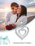wholesale 925 Sterling Silver & White Gold Plated Natural Diamond Double Heart Pendant Necklace for Women - F-G-I1/I2 Clarity-0-2