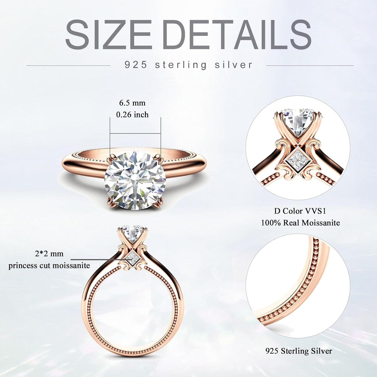 925 Sterling Silver Moissanite 1ct Round Cut Women s Wedding Engagement Promise Rings-0-5