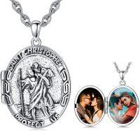 wholesale Sterling Silver Photo Locket Saint Pendant Necklace Religious Jewelry Gift-Customized Photos St Christopher-Customized Photos+Test St Christopher-Locket Only St Christopher-Customized Text St Christopher