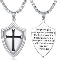 wholesale 925 Sterling Silver  Knight's Templar Cross Joshua 1:9 Shield Pendant Necklace-Black Cross