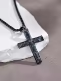 TOUPOP Sterling Silver Black Abalone Shell Cross Pendant Necklace For Men Women-0-4