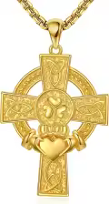 wholesale Gold Celtic Knot Claddagh Heart Cross Pendant Necklace Wholesale for Men & Women - Religious  Set w/ 24 Rope Chain and Box Packaging-0-0