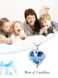 TOUPOP Sterling Silver Blue Crystal Mother And Children Hands Heart Necklace-0-2