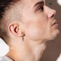wholesale 925 Sterling Silver Turquoise Inlay Cross Hoop Earrings Wholesale For Men Women-0-4
