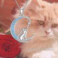 wholesale 925 Sterling Silver Moon & Cat Pendant Necklace Gifts for Women Girls Cats Lover Jewelry Blue Crystals Charm Necklaces-0-1