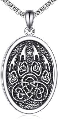 wholesale 925 Sterling Silver Nordic Animal Symbol Necklace - Viking Wolf & Valknut Design Pendant for Men and Women-Celtic Bear Paw