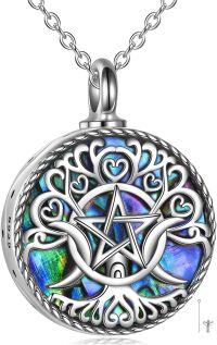 wholesale 925 Sterling Silver Opal Triple Moon Goddess Pentagram Pendant Necklace-D-Triple Moon Urn Necklace for Ashes