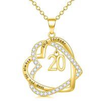 TOUPOP 925 Sterling Silver Gold Plated Zircon Forever Love Heart Pendant Necklace-undefined