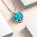 wholesale 925 Sterling Silver Blue Green Turquoise Heart Pendant Necklace for Women-0-2