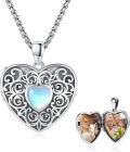 wholesale 925 Sterling Silver Moonstone Photo Holder Heart Pendant with Chain & 3 Photos-0-0