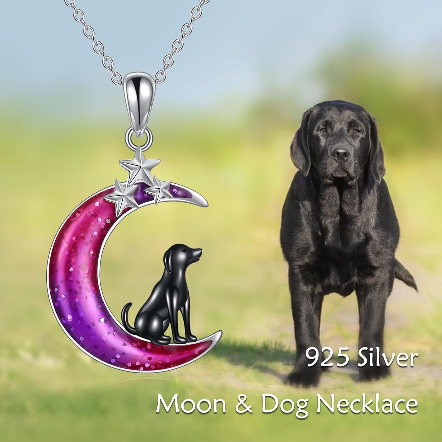 Sterling Silver Enamel Moon Sun Dog Necklace for Women Colorful Jewelry Gift-0-1