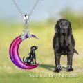 wholesale 925 Sterling Silver Purple Enamel Crescent Moon with Black Dog Pendant Necklace for Women's Gifts-0-1