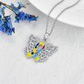 wholesale 925 Sterling Silver Multicolor Ribbon Butterfly Pendant Autism Awareness Necklace-0-2