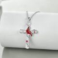 wholesale 925 Sterling Silver Cross with Enamel Red Cardinal Bird Charm Pendant Necklace for Women Girls  45cm Chain Length-0-3
