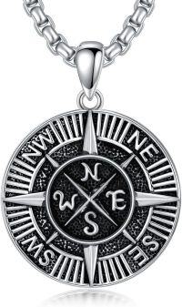 wholesale 925 Sterling Silver Compass Necklace Pendant for Men & Women - Graduation s -02- silver