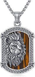wholesale 925 Sterling Silver Tiger's Eye Stone Lion Head Pendant Necklace  for Men Gothic Punk Rock Jewelry-0-0