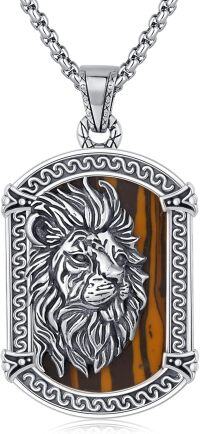 wholesale 925 Sterling Silver Tiger's Eye Stone Lion Head Pendant Necklace  for Men Gothic Punk Rock Jewelry-Lion(Tiger eye stone)