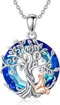 wholesale 925 Sterling Silver Tree of Life with Horse Pendant Necklace Blue Crystal Stone Jewelry for Women Girls Gift Boxed-0-0