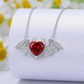 wholesale 925 Sterling Silver Red Heart Devil Horns Bat Wing Gothic Pendant Necklace for Women-0-2