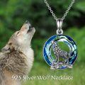 wholesale 925 Sterling Silver Blue Crystal Wolf Pendant Necklace Gifts for Men & Women-0-4