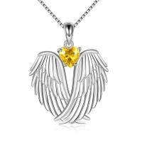 wholesale 925 Sterling Silver Wings Heart Pendant Necklace-November-Yellow