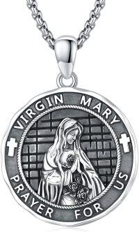 wholesale Sterling Silver Archangel Medals St Pendant Necklace for Men Women-64-Virgin Mary Medal(round silver)