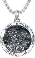 wholesale 925 Sterling Silver Saint Michael Pendant with Abalone Shell and Chain for Men Women  24 Length-0-0