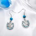 wholesale 925 Sterling Silver Horseshoe & Turquoise Western Cowgirl Boot Hook On Studs Earring Set-0-2