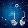wholesale 925 Sterling Silver Round Blue Crystal Evil Eye Drop Earrings for Women-0-4