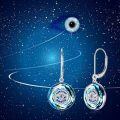 wholesale 925 Sterling Silver Round Blue Crystal Evil Eye Drop Earrings for Women-0-4