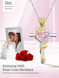 wholesale Sterling Silver Rose Cross Pendant Necklace for Women-0-154