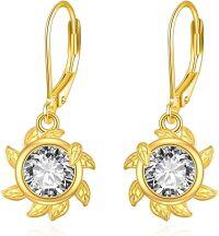 wholesale Gold 925 Sterling Silver Round CZ Leaf Drop Earrings for Women-leaf earrings