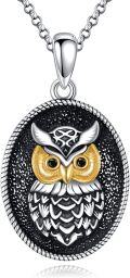 wholesale 925 Sterling Silver Gold & Black Enamel Owl Pendant on Vintage Chain Necklace for Men-0-0