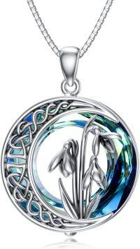 wholesale TOUPOP Oxidization Birth Flower Necklace Snowdrop Necklaces For Women Snowdrop Jewelry Dainty Moon Flower Jewelry S925 Sterling Silver With Blue Crystal Birthday Gifts For Women -undefined