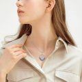 wholesale 925 Sterling Silver Compass Wave Blue Crystal Pendant Necklace for Women Girls-0-2