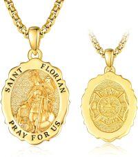 wholesale 925 Sterling Silver & 24k Gold Plated Saint Florian Firefighter Medal Pendant Necklace for Men/Women-St Florian-St Florian