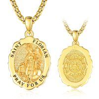 wholesale 925 Sterling Silver & 24k Gold Plated Saint Florian Firefighter Medal Pendant Necklace for Men/Women-St Florian-St Florian