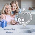 wholesale 925 Sterling Silver Mother and Child Heart Pendant Necklace for Mom Grandmother Wife Birthday Gifts-0-4