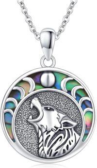 wholesale 925 Sterling Silver Wolf Moon Abalone Shell Necklace Gift for Women Mom-Moon Wolf