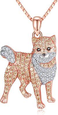wholesale Rose Gold 925 Sterling Silver CZ Cat Breed Pendant Necklace for Pet Lovers-Shiba Inu