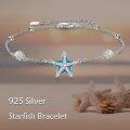 wholesale 925 Sterling Silver Blue Enamel Starfish Shell Charm Bracelet for Women Girls  7-8 Adjustable Length-0-2